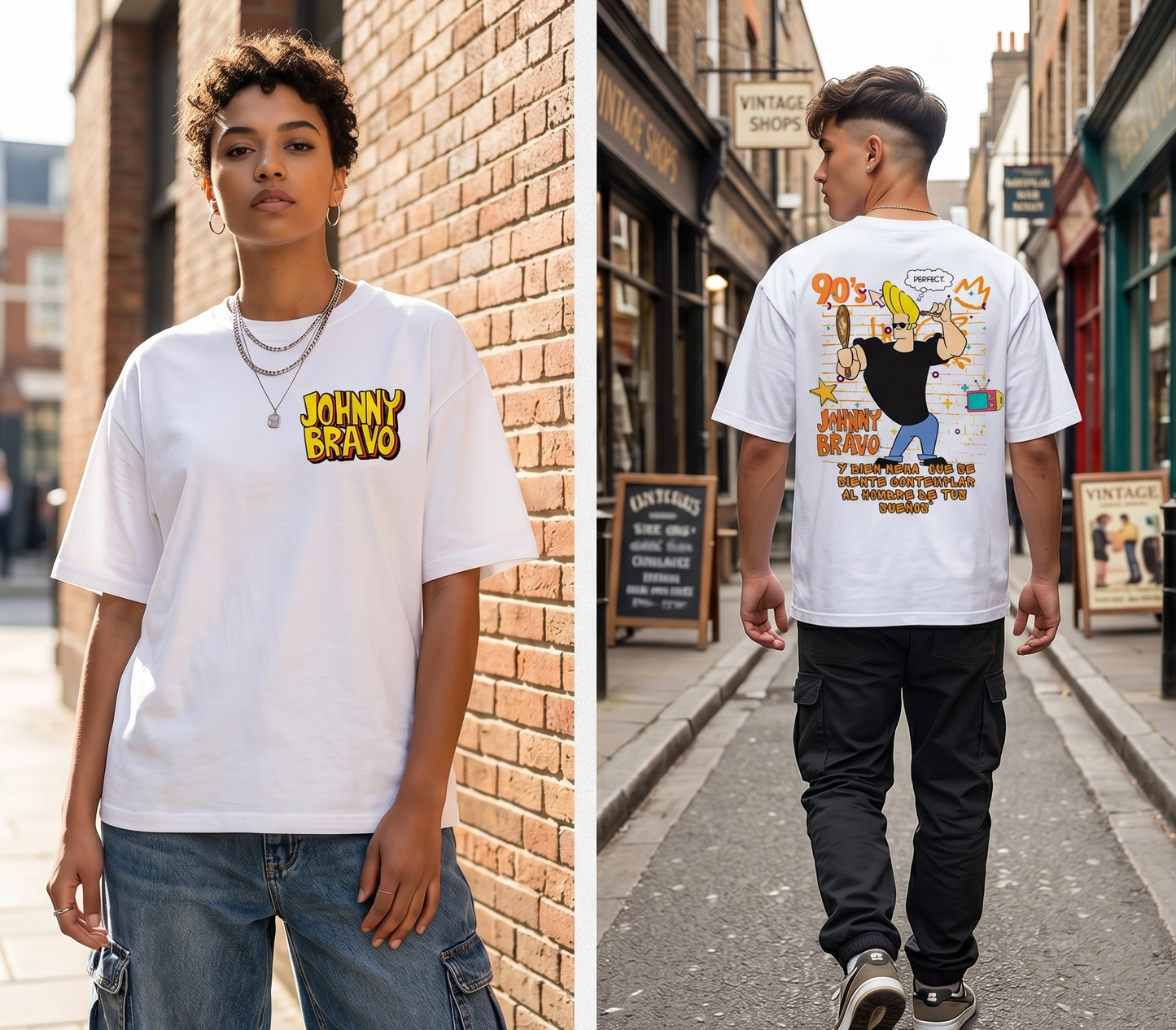 Retro Cartoon Vibe Oversized White T-Shirt | Vintage Streetwear Graphic Tee