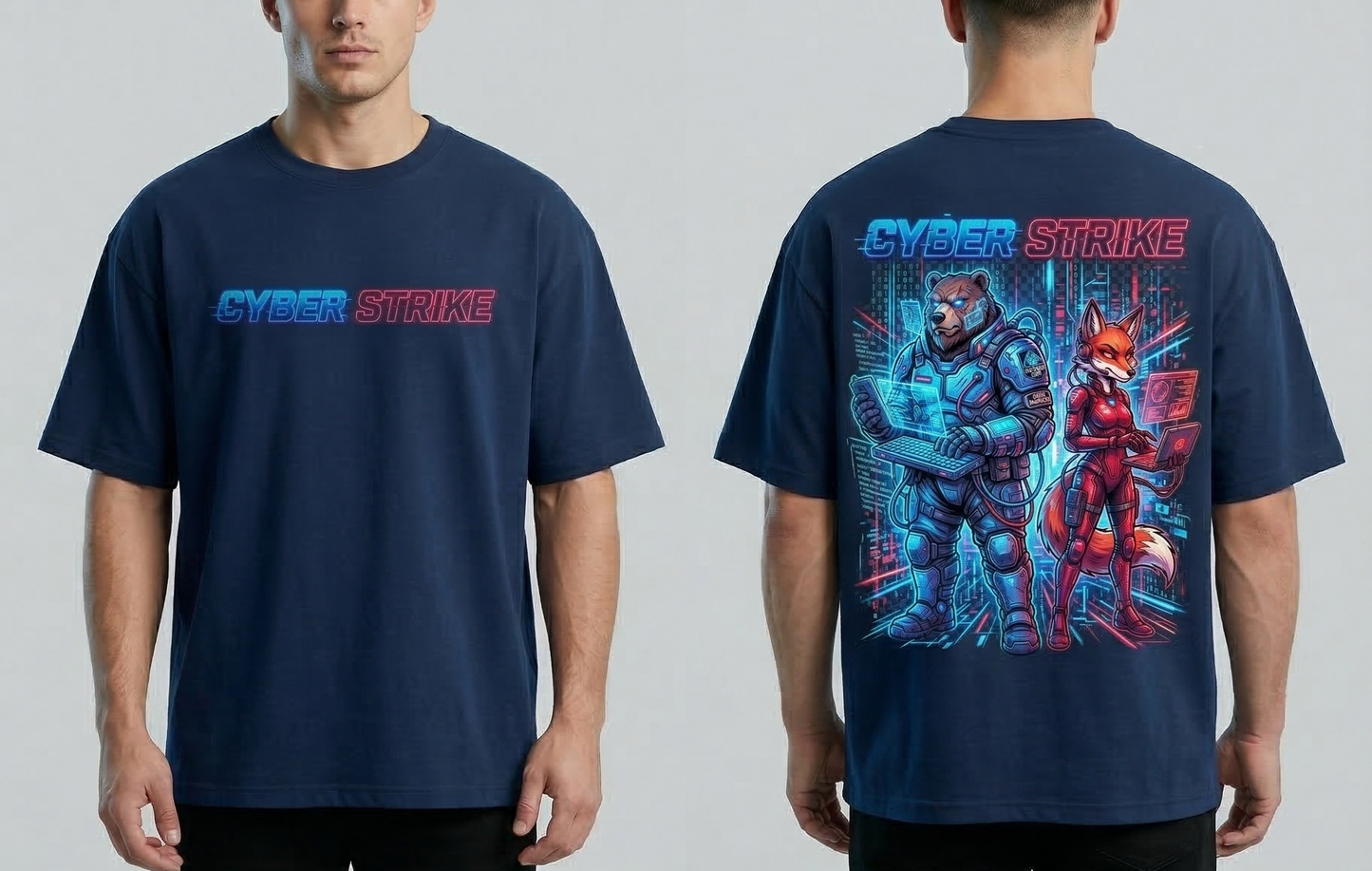"Cyber Strike" Oversized Graphic Tee – Cyberpunk Streetwear T-Shirt
