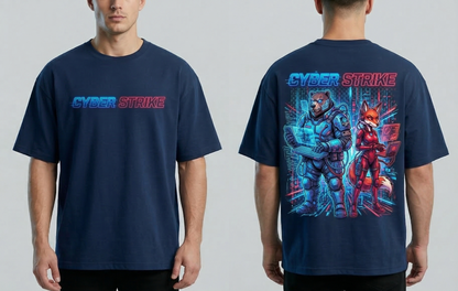 "Cyber Strike" Oversized Graphic Tee – Cyberpunk Streetwear T-Shirt