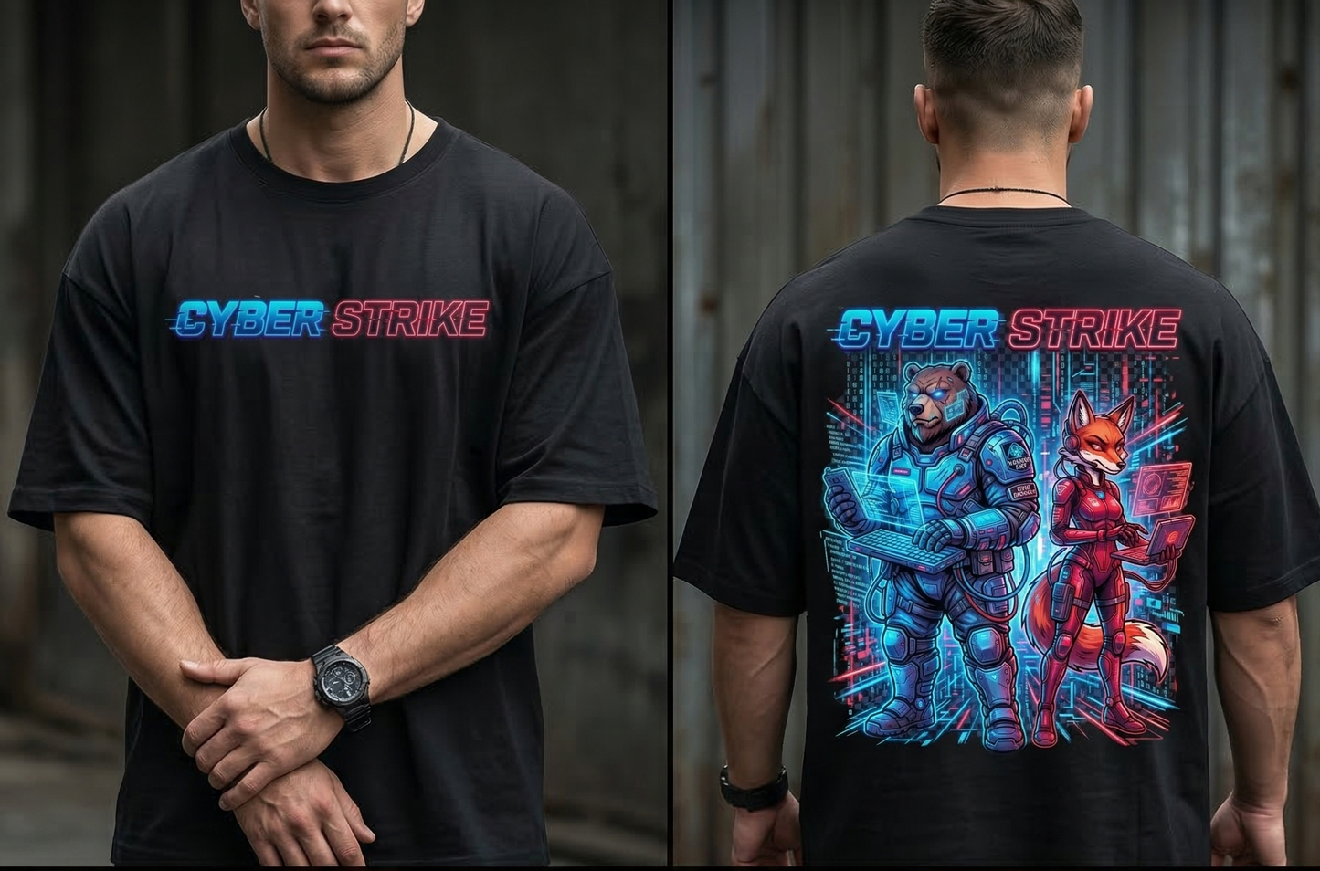 "Cyber Strike" Oversized Graphic Tee – Cyberpunk Streetwear T-Shirt