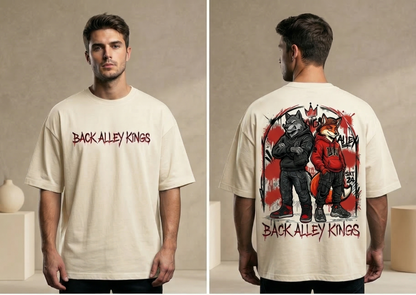 Urban Legends: "Back Alley Kings" Oversized Streetwear Graphic T-Shirt - Wolf & Fox Edition