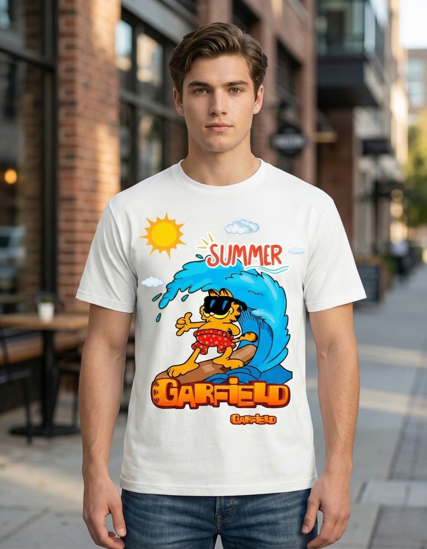 Retro Summer Cat Graphic Unisex Classic Crew T-Shirt