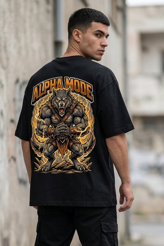 Alpha Mode Unleashed: Oversized Graphic T-Shirt - Streetwear Werewolf Print