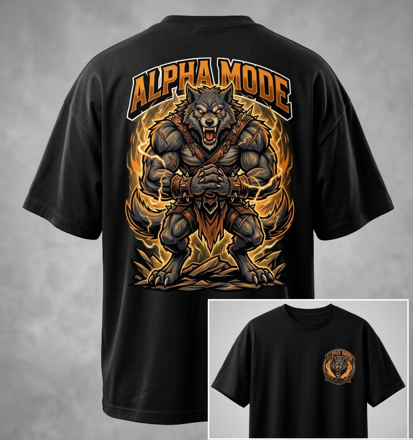 Alpha Mode Unleashed: Oversized Graphic T-Shirt - Streetwear Werewolf Print