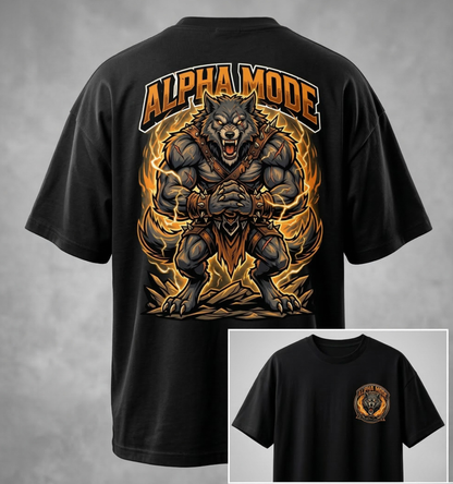 Alpha Mode Unleashed: Oversized Graphic T-Shirt - Streetwear Werewolf Print