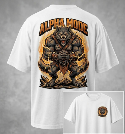 Alpha Mode Unleashed: Oversized Graphic T-Shirt - Streetwear Werewolf Print