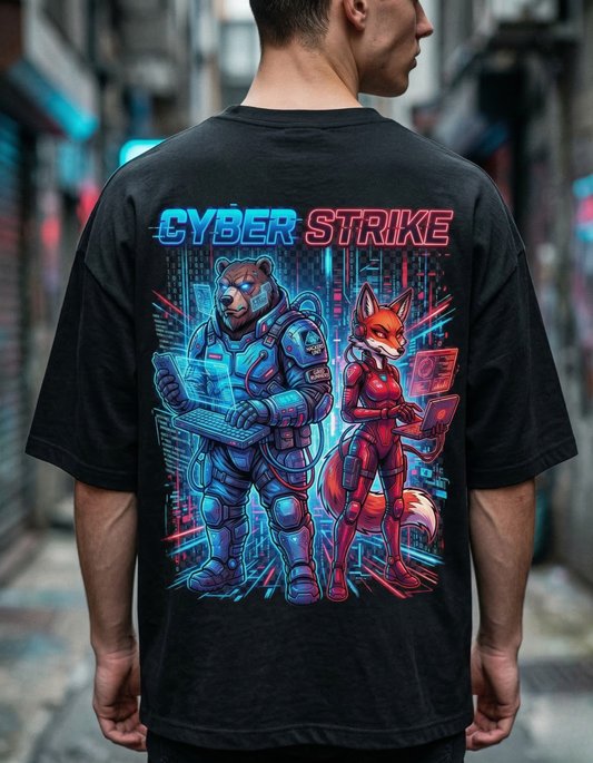 "Cyber Strike" Oversized Graphic Tee – Cyberpunk Streetwear T-Shirt